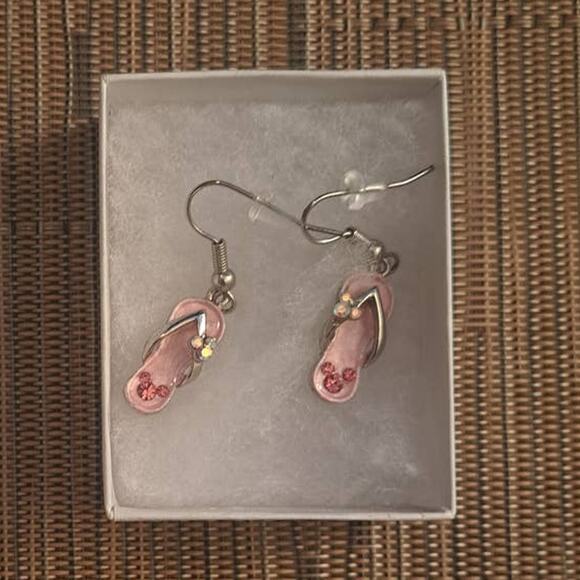 Disney Flip Flop Pink Crystal Enamel Dangle Pierced Earrings - Picture 2 of 7